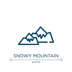 Poster - Snowy mountain icon. Linear vector illustration from winter collection. Outline snowy mountain icon vector. Thin line symbol for use on web and mobile apps, logo, print media.