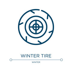 Poster - Winter tire icon. Linear vector illustration from winter collection. Outline winter tire icon vector. Thin line symbol for use on web and mobile apps, logo, print media.