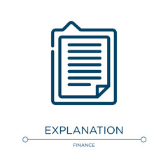 Poster - Explanation icon. Linear vector illustration from business collection. Outline explanation icon vector. Thin line symbol for use on web and mobile apps, logo, print media.