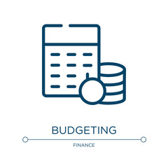 Poster - Budgeting icon. Linear vector illustration from economy collection. Outline budgeting icon vector. Thin line symbol for use on web and mobile apps, logo, print media.