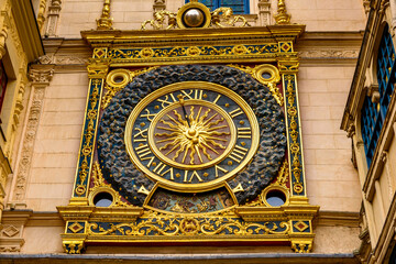 Clock tower in Rouen, a city on the River Seine, Normandy, France