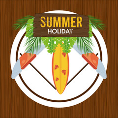 Poster - summer holiday label with surf board