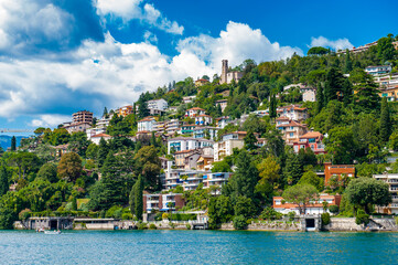 Part of Lugano city on the mountain Bre, Switzerland