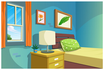 Poster - Graphic of cartoon bedroom.