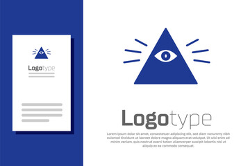 Wall Mural - Blue Masons symbol All-seeing eye of God icon isolated on white background. The eye of Providence in the triangle. Logo design template element. Vector Illustration