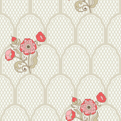 Wall Mural - Seamless damask pattern with flowers. Endless pattern can be used for ceramic tile, wallpaper, linoleum, wrapping paper, textile, web page background