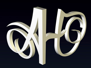 Fototapete - 3d font, Font stylization of the letters A and H, font composition of the logo. 3D rendering.