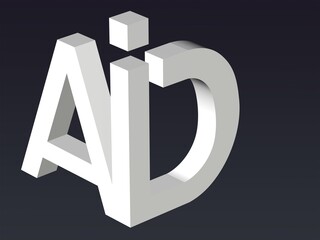 Fototapete - 3d font, Font stylization of the letters A,I and D. font composition of the logo. 3D rendering.