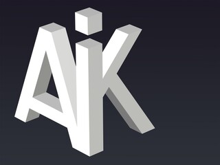 Fototapete - 3d font, Font stylization of the letters A,I and K. font composition of the logo. 3D rendering.