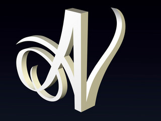 Fototapete - 3d font, Font stylization of the letters A and V,. font composition of the logo. 3D rendering.