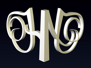 Fototapete - 3d font,  Font stylization of the letters H and N. font composition of the logo. 3D rendering.