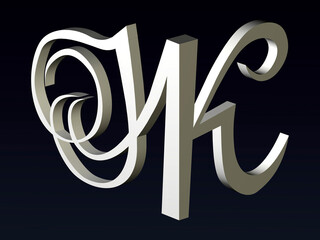 Fototapete - 3d font,  Font stylization of the letters N and K. font composition of the logo. 3D rendering.