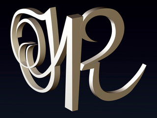 Fototapete - 3d font,. Font stylization of the letters H and R. font composition of the logo. 3D rendering.