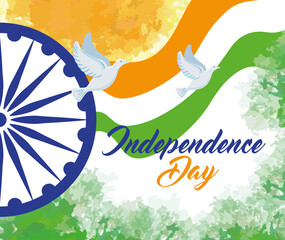 Sticker - indian happy independence day with ashoka wheel decoration vector illustration design