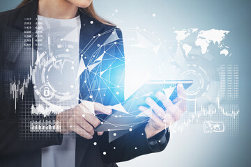 Poster - Woman with tablet, global infographics