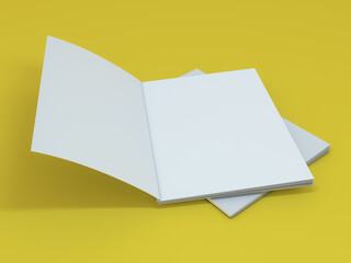 Blank photorealistic brochure mockup on yellow background. 3D