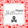 © Дарья Евдокимова - Halloween inscription in a red frame with skulls and ghosts. They are suitable for fabric, packaging, decor, postcards, background.
