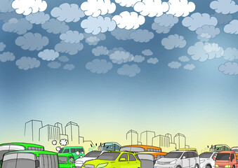 city ​​and car illustrations, white background