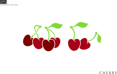 Poster - Fresh cherries with leaves. Isolated berries on white background