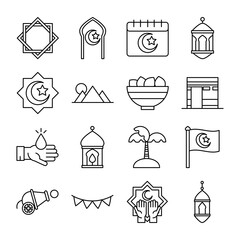 Sticker - eid mubarak islamic religious celebration traditional icons set flat style