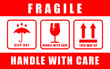 Fragile sticker icon symbol. Handle with care logo sign. Keep dry, This way up. Vector illustration image. Isolated on white background.
