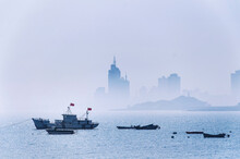 Fushan Bay And Qingdao China Hazy Day