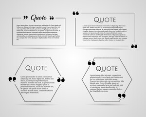 Quote blank template. Quote bubble. Empty template. Paper sheet, information, text. Print design. Quote form. Template vector set.