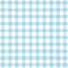 Blue Gingham Seamless Pattern. Watercolor Stripes, Tartan Texture For Spring Picnic Table Cloth, Shirts, Plaid, Clothes, Dresses, Blankets, Paper. Vector Checkered Summer Paint Brush Strokes.