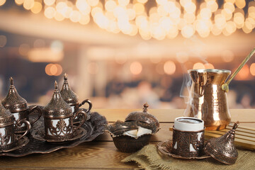 turkish coffee cooper cup and suger bowl composition 