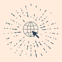 Poster - Black Go To Web icon isolated on beige background. Globe and cursor. Website pictogram. World wide web symbol. Abstract circle random dots. Vector Illustration.