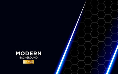 Wall Mural - modern premium blue future background banner design with glow line in hexagon texture.