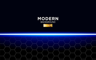 modern premium blue future background banner design with glow line in hexagon texture.
