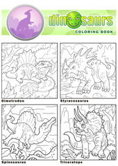 Wall Mural - prehistoric dinosaurs coloring book, image set