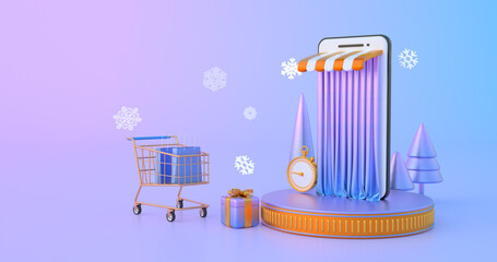 Wall Mural - Shopping online on website or mobile application.