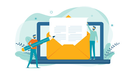Poster - Flat vector business email marketing concept and business people create digital content concept