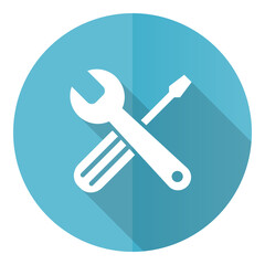 Poster - Tools vector icon, flat design blue round web button isolated on white background