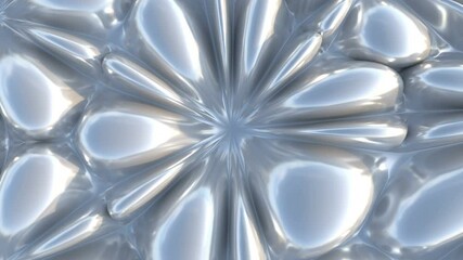 Abstract mercury liquid flowers wall. Blooming chrome looping animation background. 