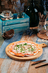 Wall Mural - Italian pizza with salted salmon fish and cheese