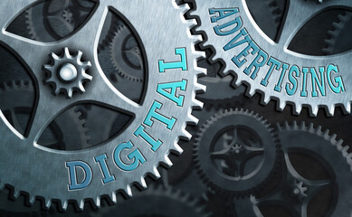 Fototapete - Text sign showing Digital Advertising. Business photo text when business leverage Internet technologies to promote System administrator control, gear configuration settings tools concept