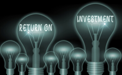 Poster - Writing note showing Return On Investment. Business concept for reviewing a financial report or investment risk analysis
