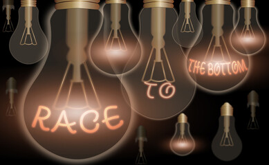 Poster - Handwriting text Race To The Bottom. Conceptual photo competition of companies Sacrifice qualities standards