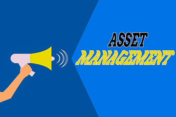 Poster - Word writing text Asset Management. Business photo showcasing precise handling of resources for future economic benefits Hu analysis Hand Holding Megaphone with Sound Volume Effect icon Text Space