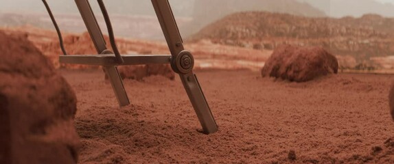 Wall Mural - spaceship arrives at a red planet, deploying a ladder to a surface. mars colonization concept.