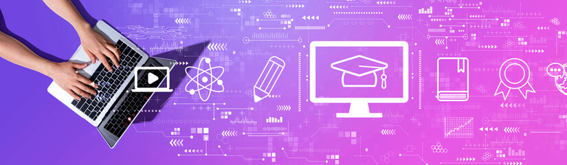 E-learning concept with woman using a laptop computer