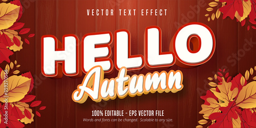 Fotomural Hello autumn text, autumn style editable text effect on wooden background