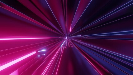 4k looped abstract high-tech tunnel with neon lights, camera flies through tunnel, purple neon light