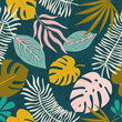 Collage contemporary floral hawaiian pattern in vector. Seamless surface design.