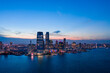Aerial view of Jersey Skyline at Dusk, new jersey. 