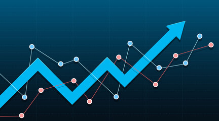 Wall Mural - Abstract financial chart with a blue arrow pointing up. Vector illustration.