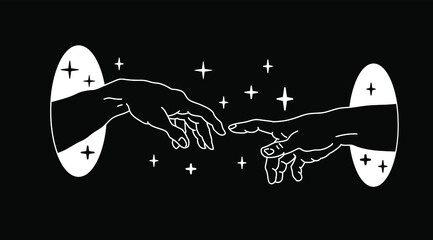 Poster - The Creation of Adam in Old school (tattoo) style. Hand drawn illustration.